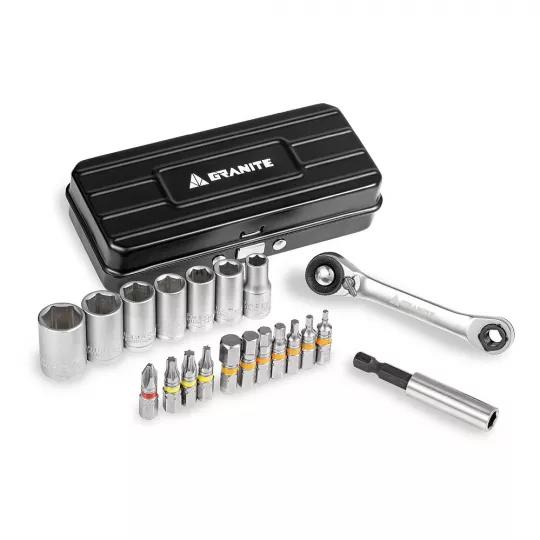 Granite Duet Hex Bit & Socket Ratchet Tool Kit - Black