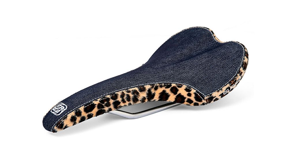 Gusset R series designové sedlo - Denim / Leopard skin